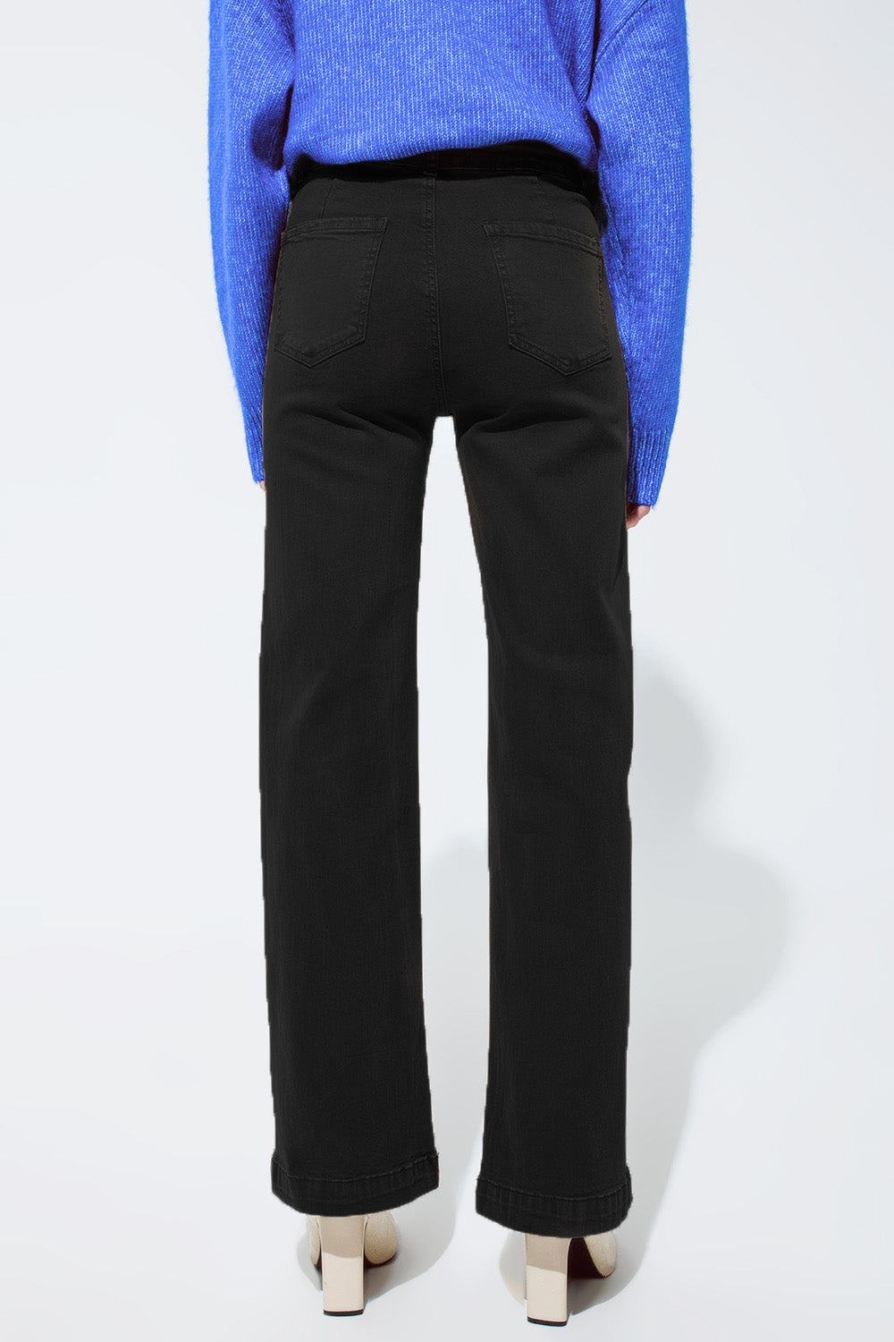 jean flare à taille haute et poches avant en noir