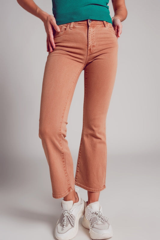 Q2 Jean flare taille haute en camel