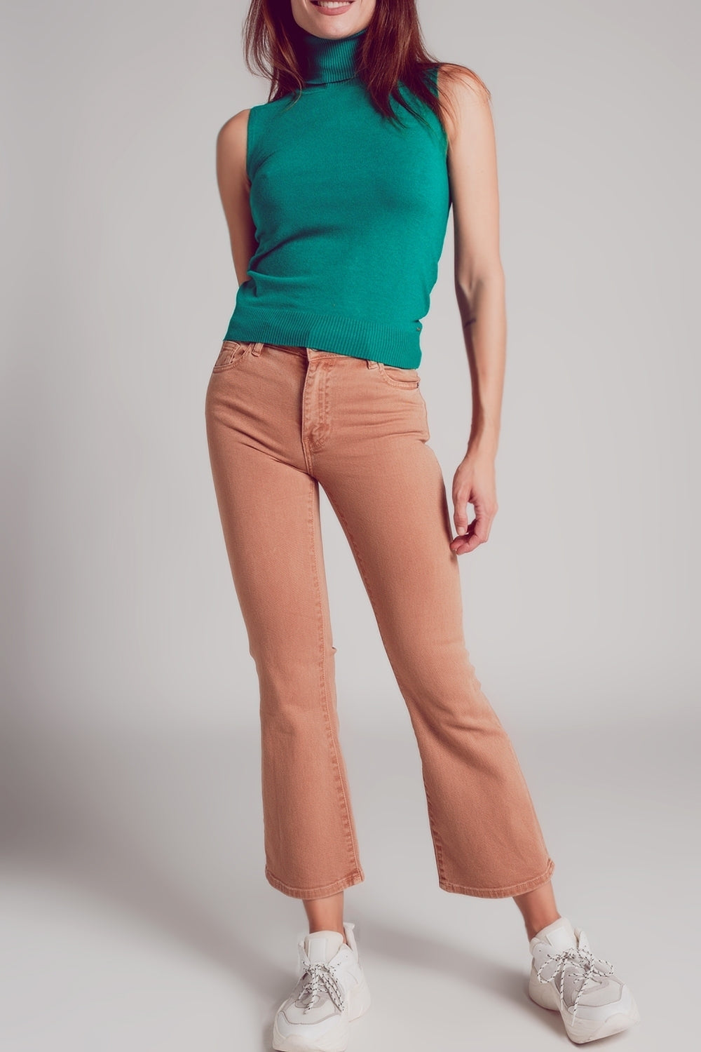 Jean flare taille haute en camel