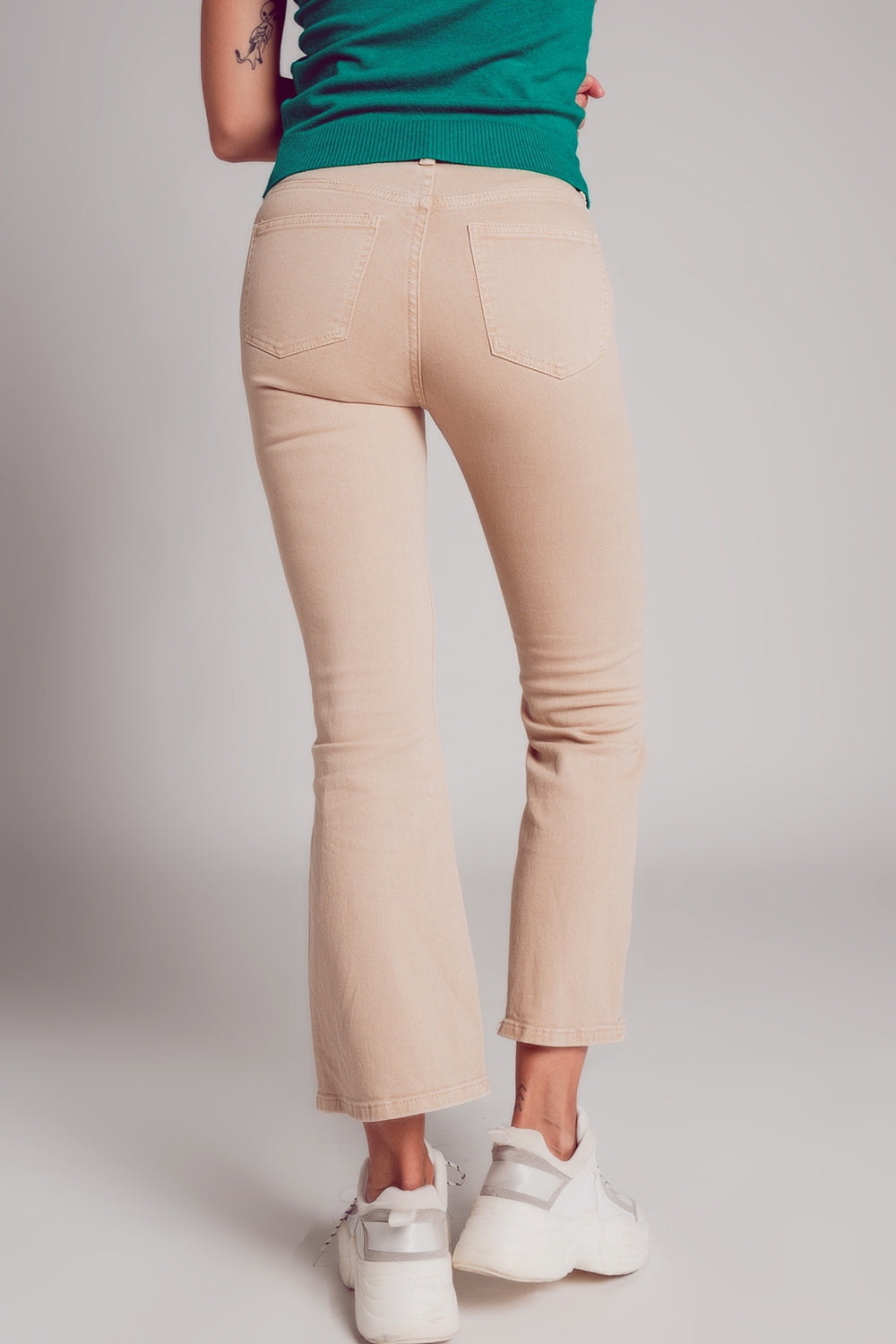 jean flare taille haute en sable