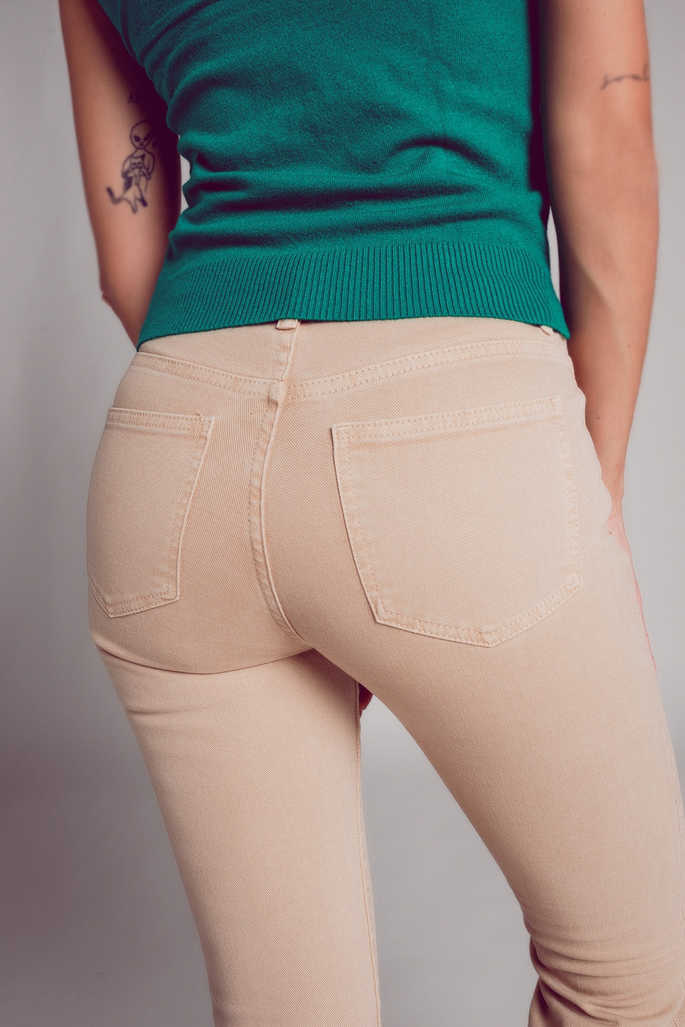 jean flare taille haute en sable