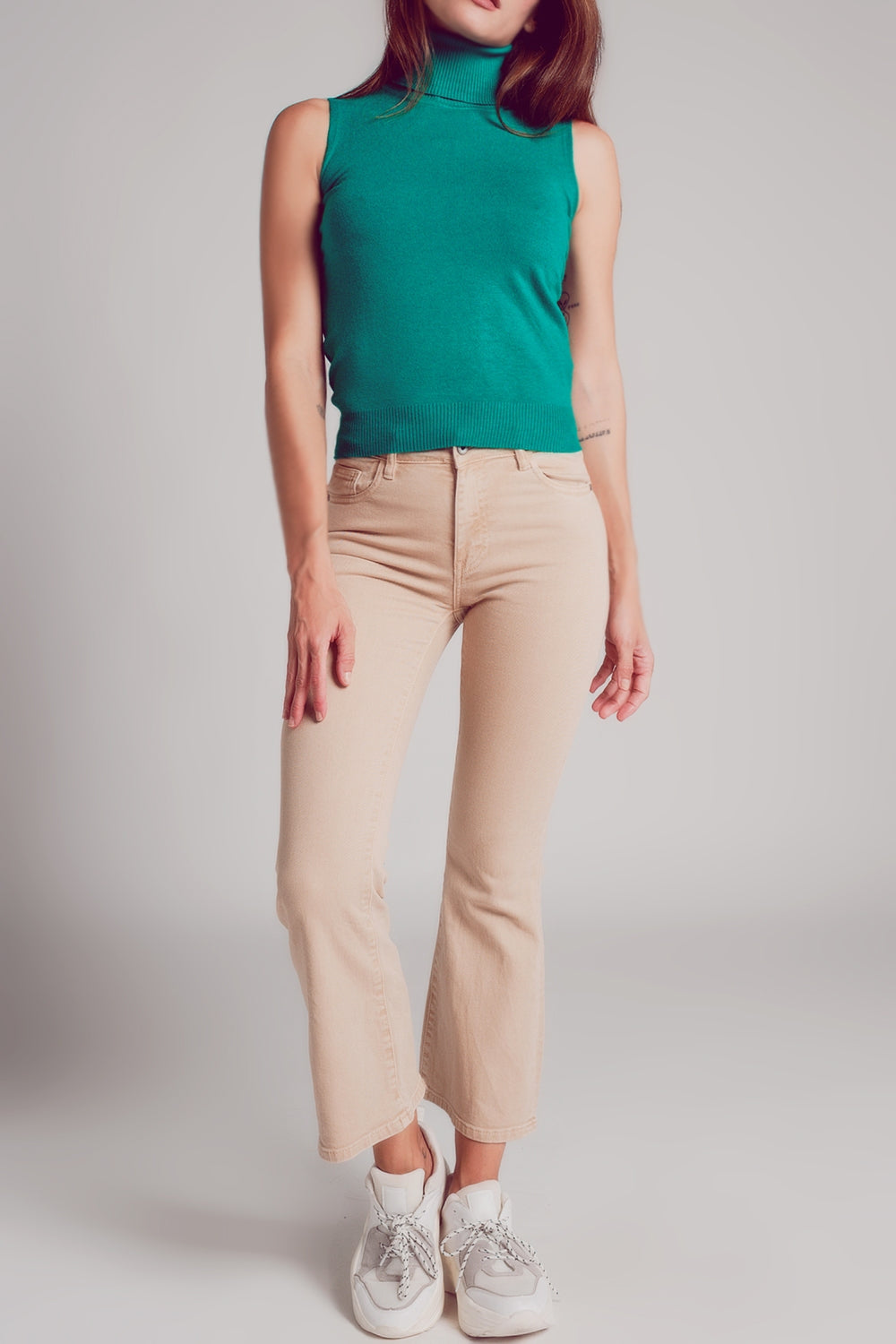 jean flare taille haute en sable