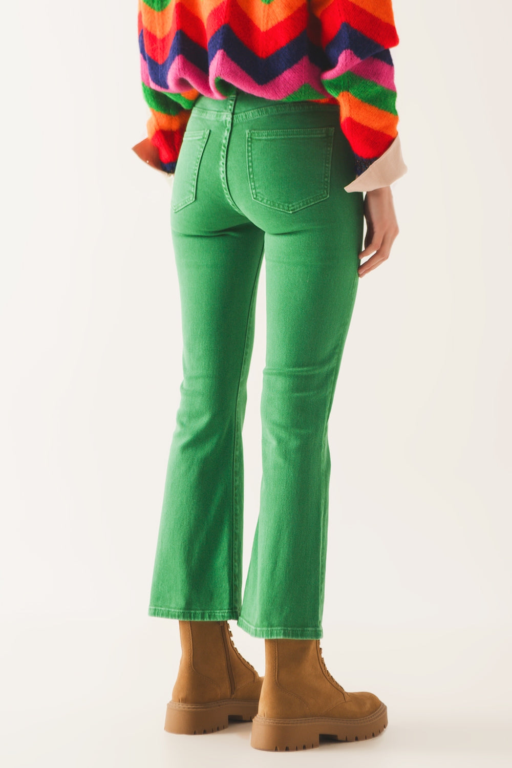 Jean flare taille haute en vert