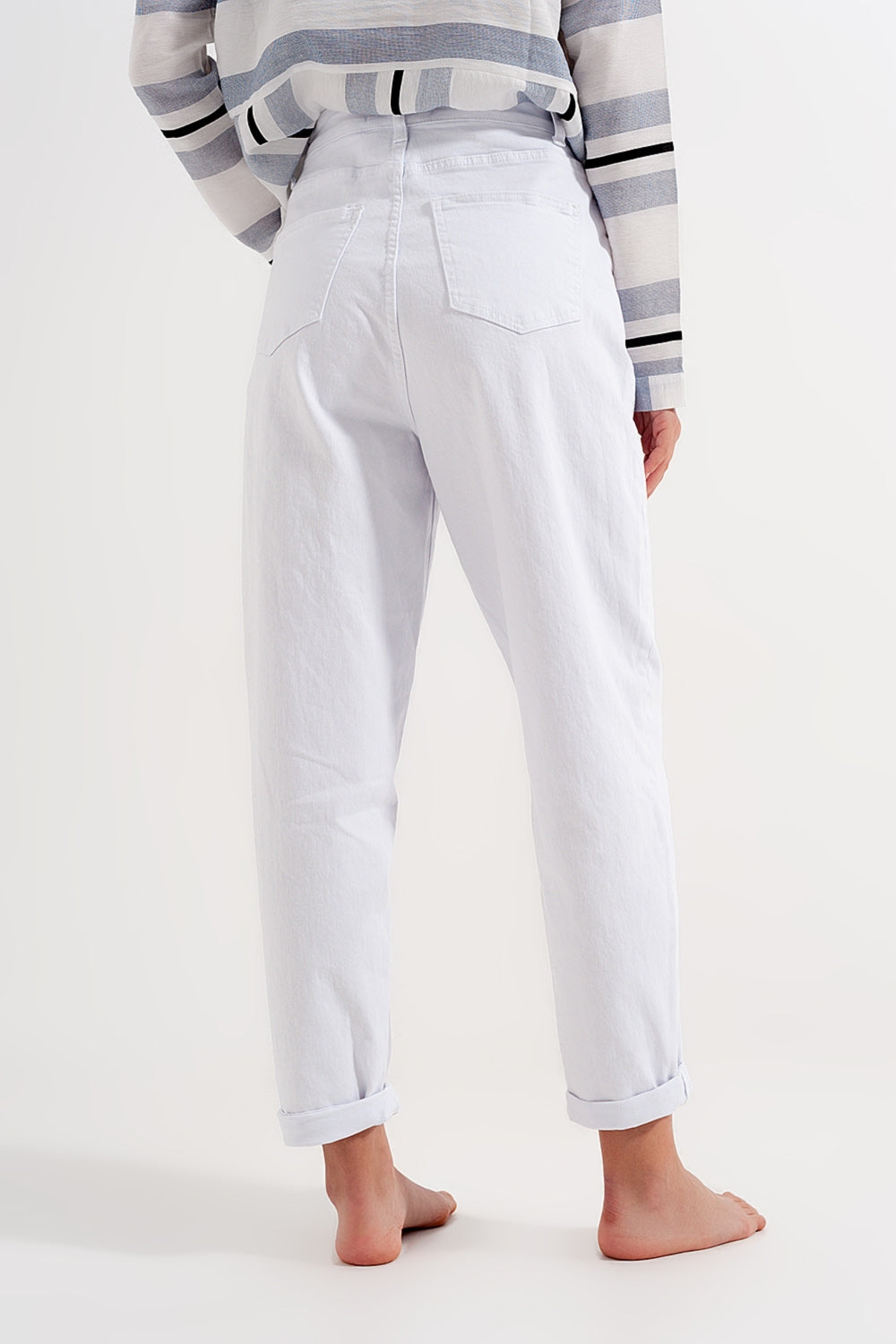 Jean fuselé et ample à taille haute blanc