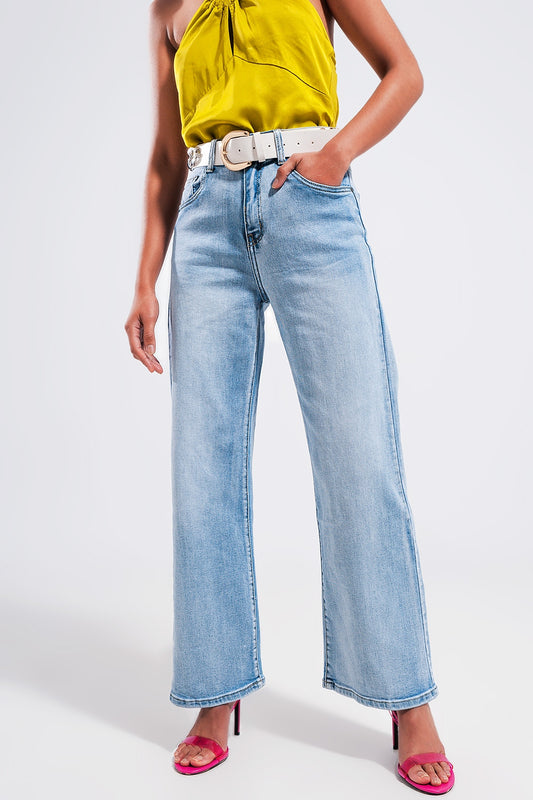 Q2 Jean large à taille ultra haute Délavage clair