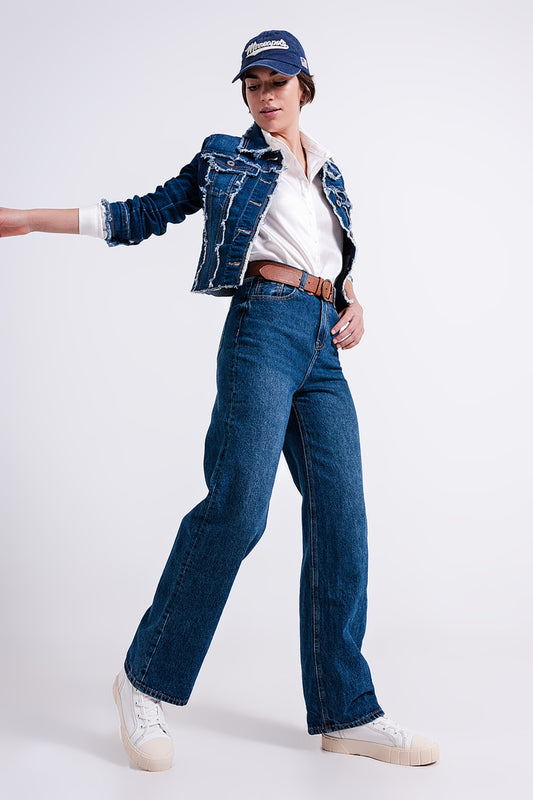 Q2 Jean large taille haute délavé moyen