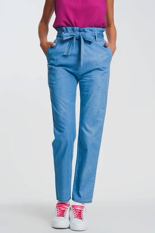 Q2 Jean léger à taille haute froncée bleu clair