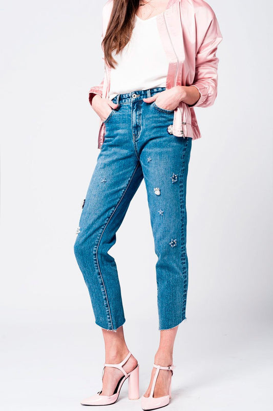 Q2 Jean mom 90' brodé