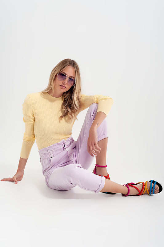 Q2 Jean mom à élastique taille haute froncée lilas
