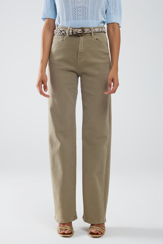 Q2 Jean mom ample à taille haute beige