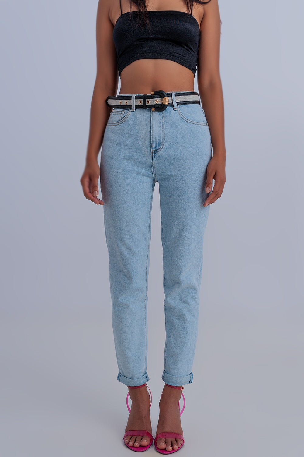 Q2 Jean mom basic Délavage clair