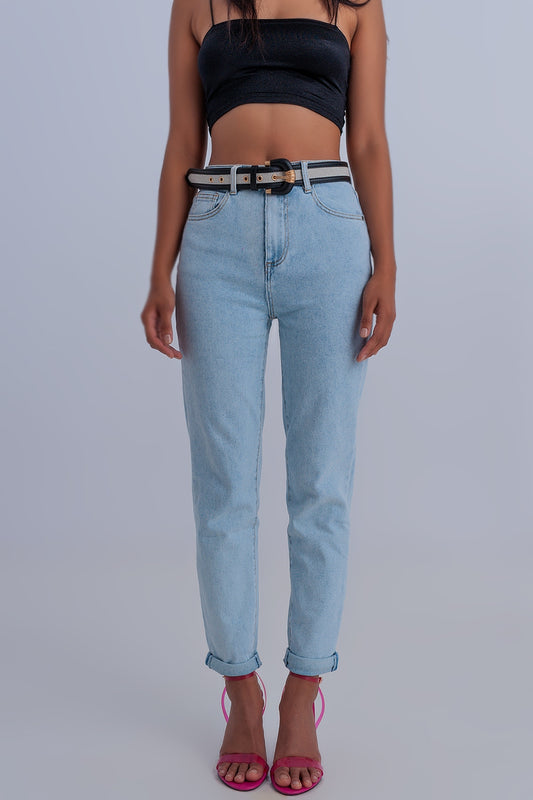 Q2 Jean mom basic Délavage clair