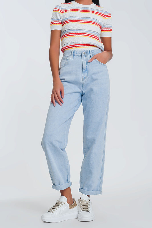 Q2 Jean mom taille haute - Bleu Clair