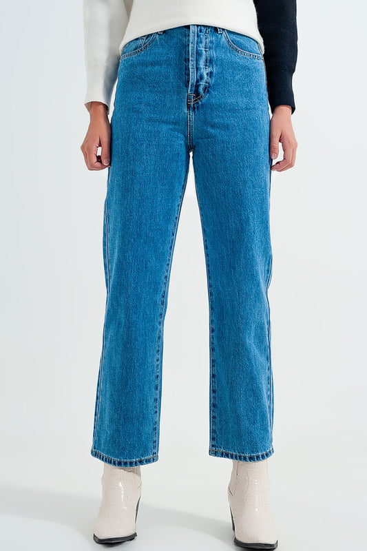 Q2 Jean mom taille haute Bleu