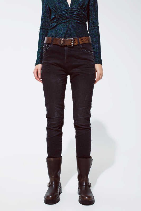 Q2 Jean noir avec taille élastique et cordon