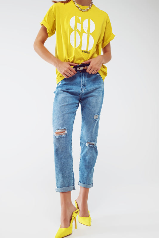 Q2 Jean Regular déchiré dans une teinte bleu clair