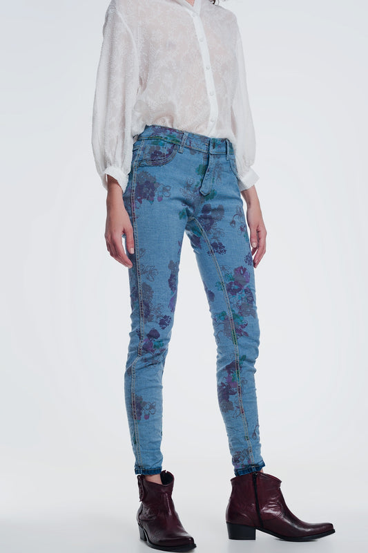 Q2 jean reversible skinny denim froissé