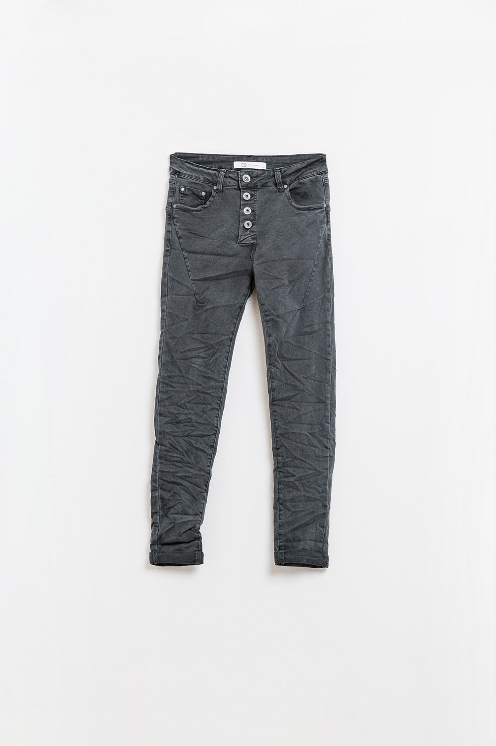 Q2 Jean skinny à boutons apparents en gris foncé