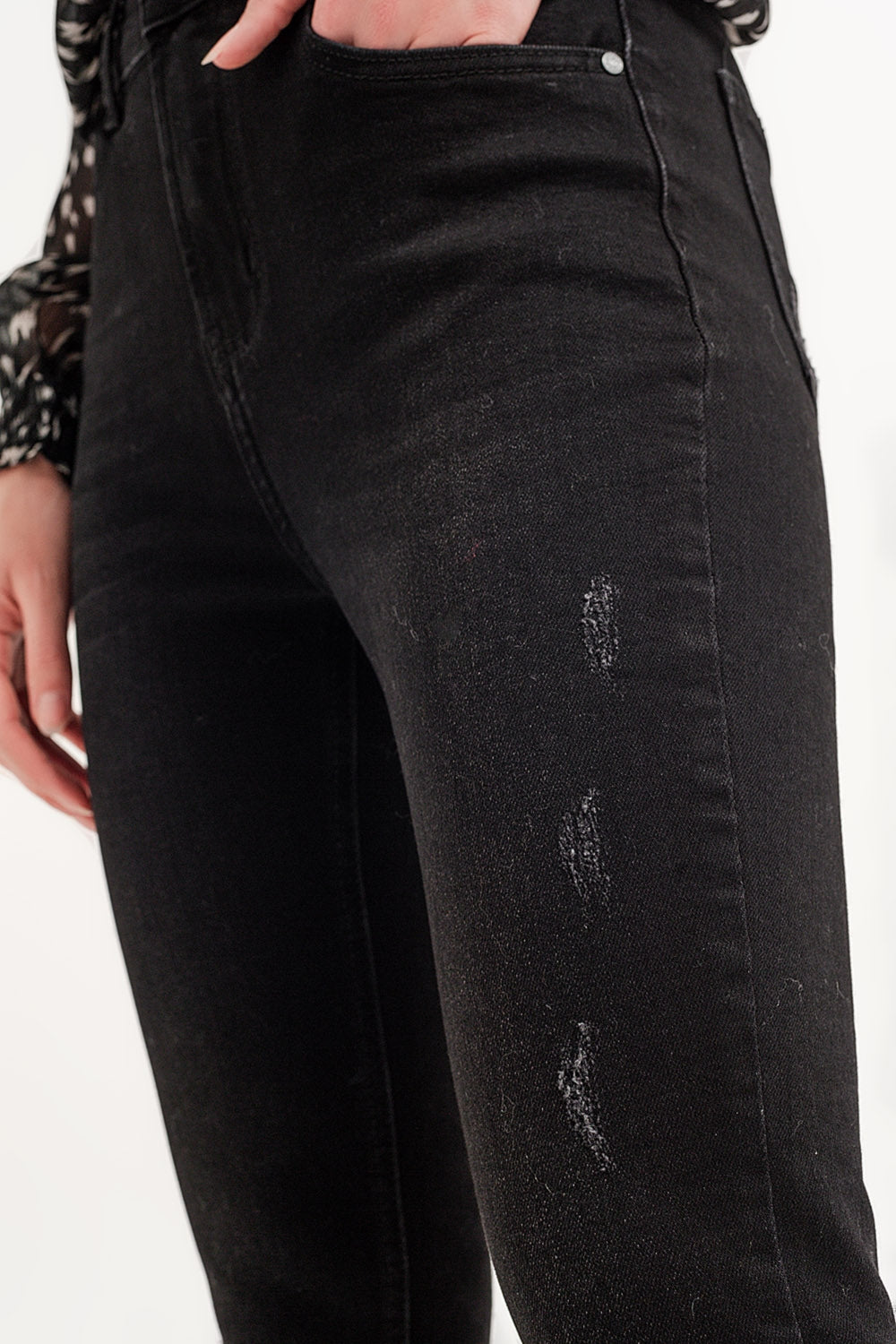 Jean skinny à ourlets bruts Noir