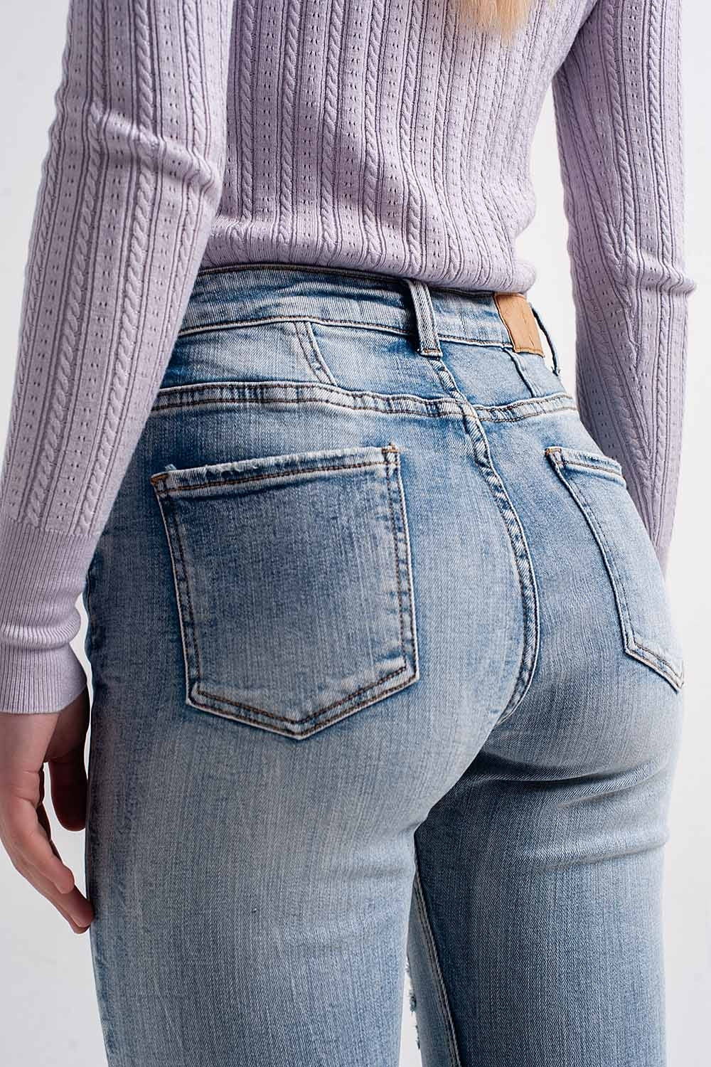 Jean skinny avec boutons visibles Bleu moyen