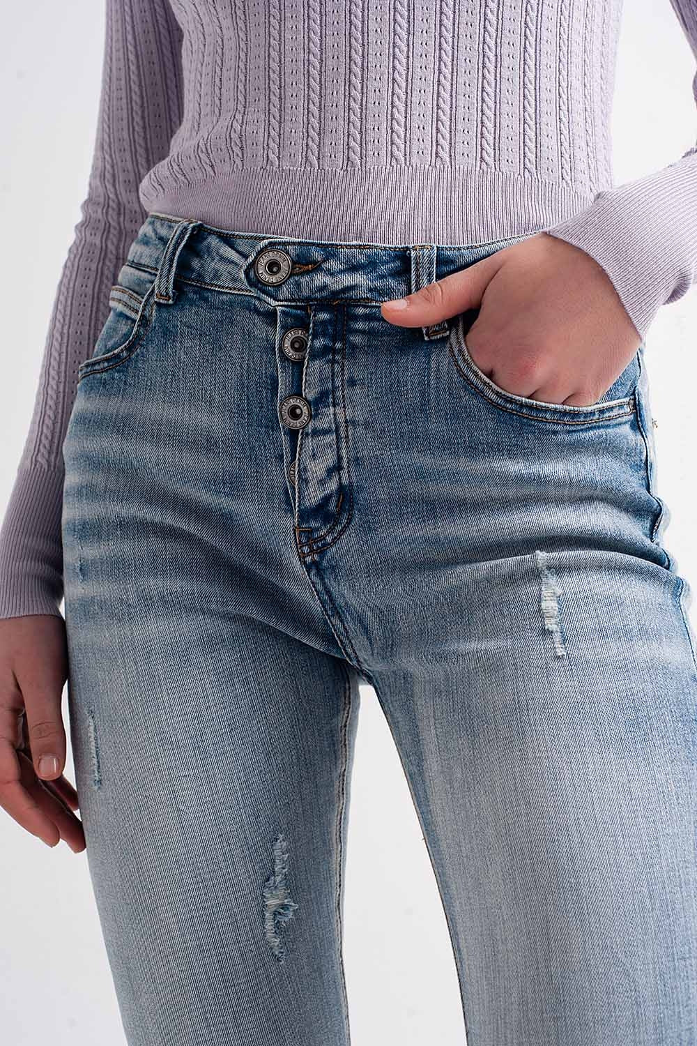 Jean skinny avec boutons visibles Bleu moyen