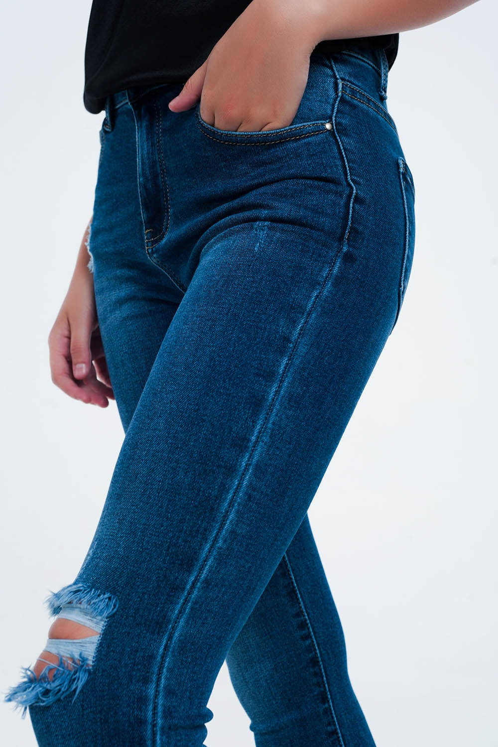 Jean skinny avec déchirures Bleu moyen