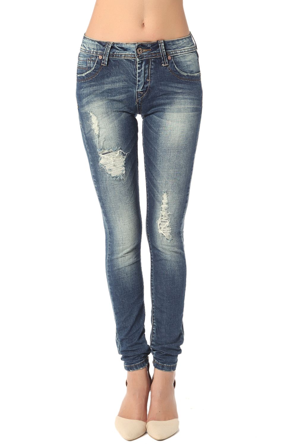 Q2 Jean skinny avec déchirures et effet usé