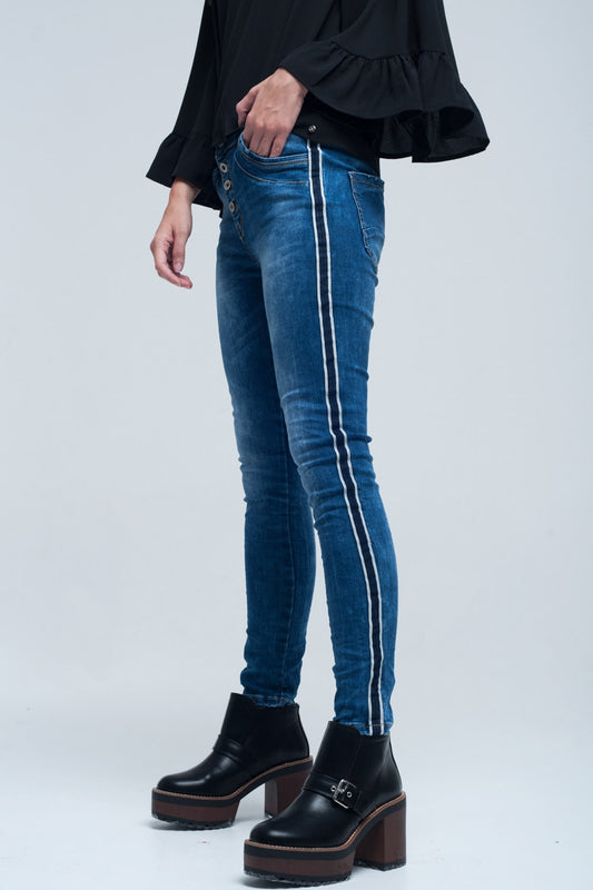 Q2 Jean skinny avec rayures sur le côté