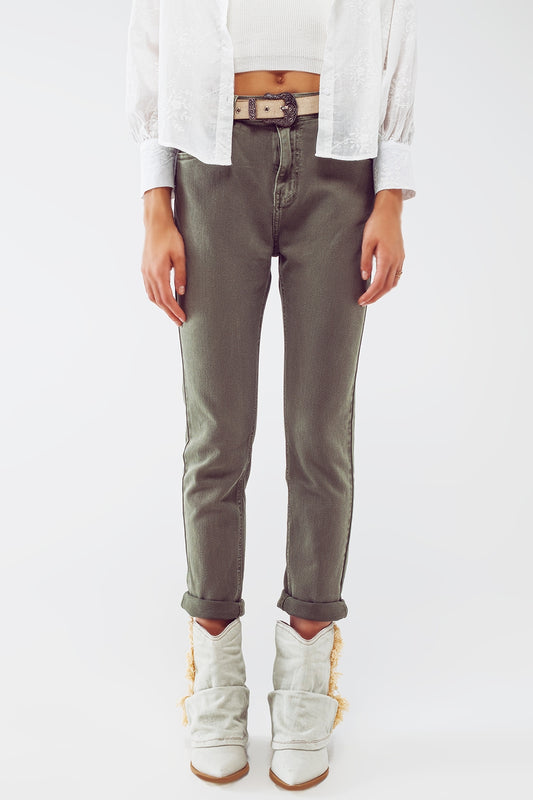 Q2 Jean skinny basique en vert armée