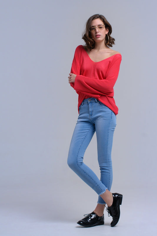 Q2 Jean skinny bleu clair avec franges