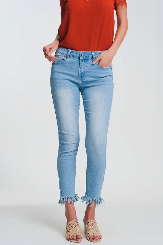 Q2 Jean skinny Bleu clair avec ourlet effiloché