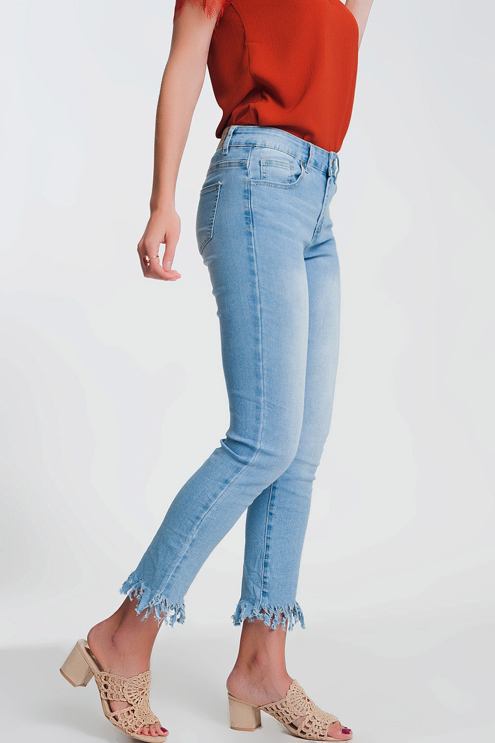 Jean skinny Bleu clair avec ourlet effiloché