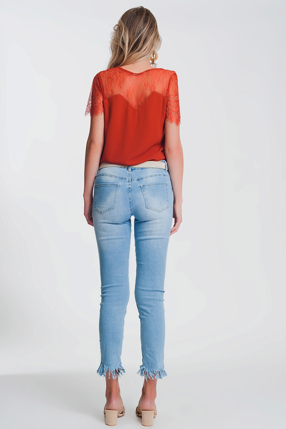 Jean skinny Bleu clair avec ourlet effiloché