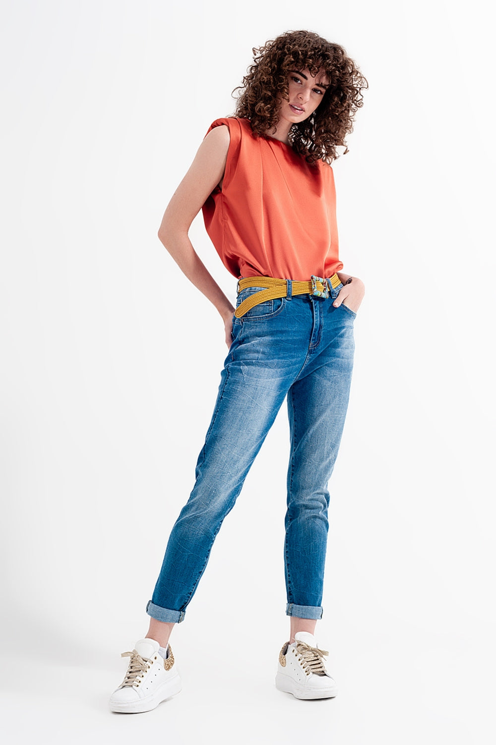 Jean skinny bleu délavé avec abrasions