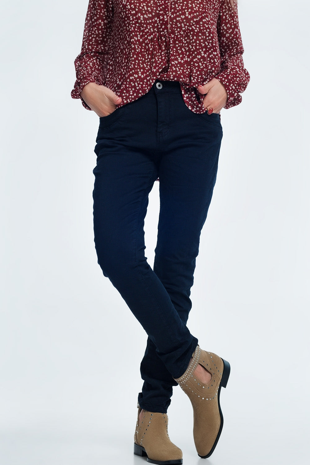 Q2 jean skinny bleu marine avec entrejambe bas