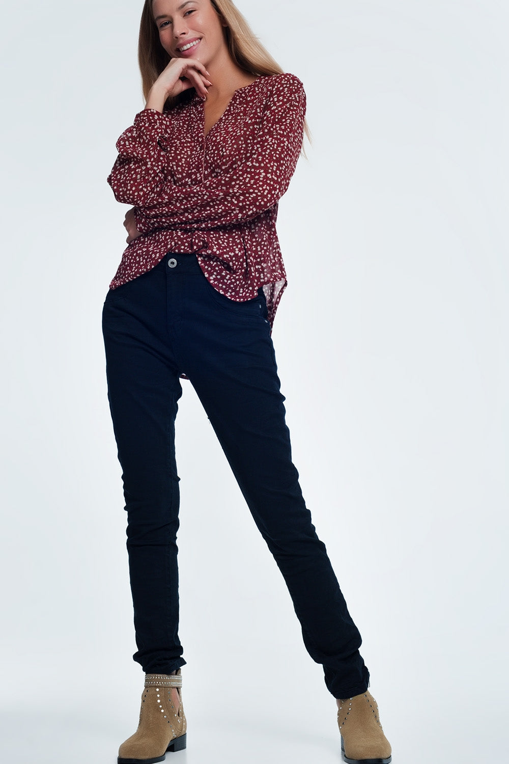 jean skinny bleu marine avec entrejambe bas