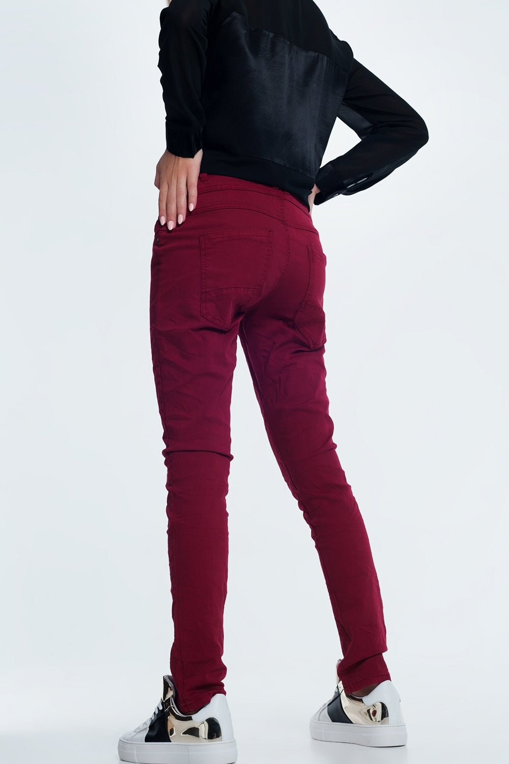 jean skinny bordeaux avec entrejambe bas