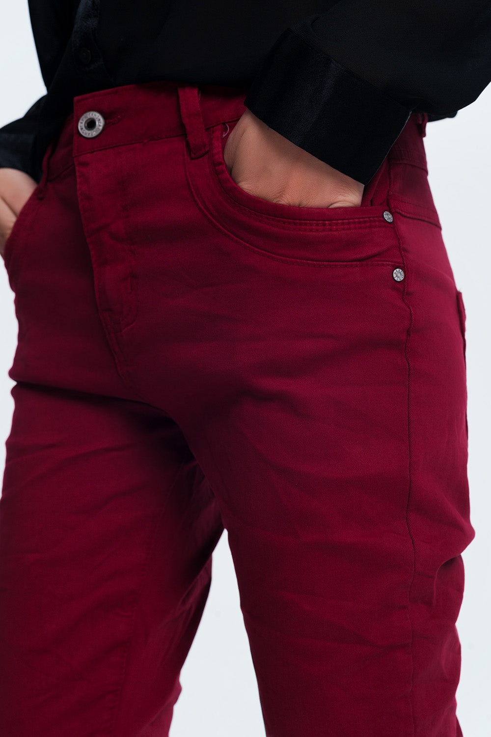 jean skinny bordeaux avec entrejambe bas