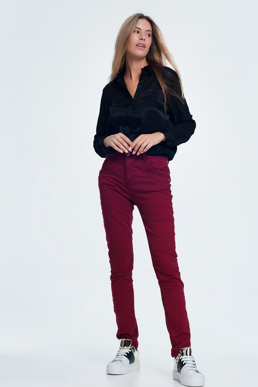 jean skinny bordeaux avec entrejambe bas