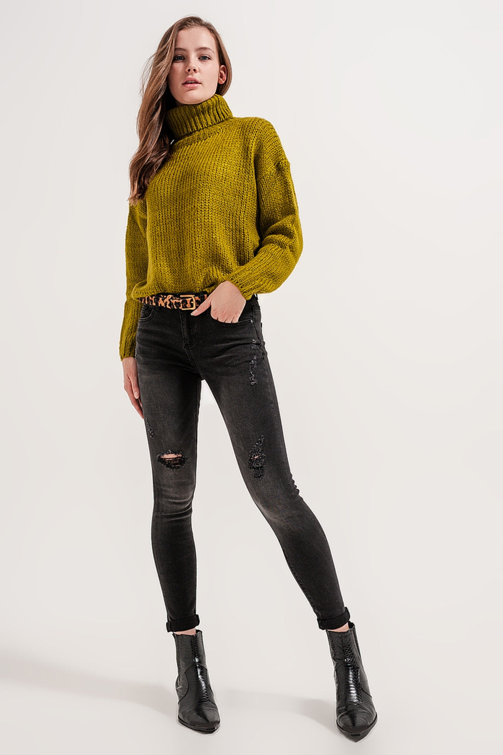 Jean skinny coupe classique effet vieilli Denim gris