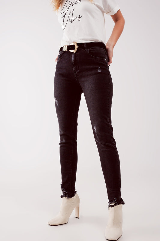Q2 Jean skinny déchiré à taille haute Noir