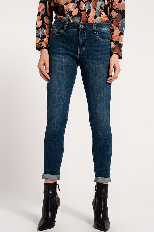Q2 Jean skinny effet push up Bleu délavé moyen