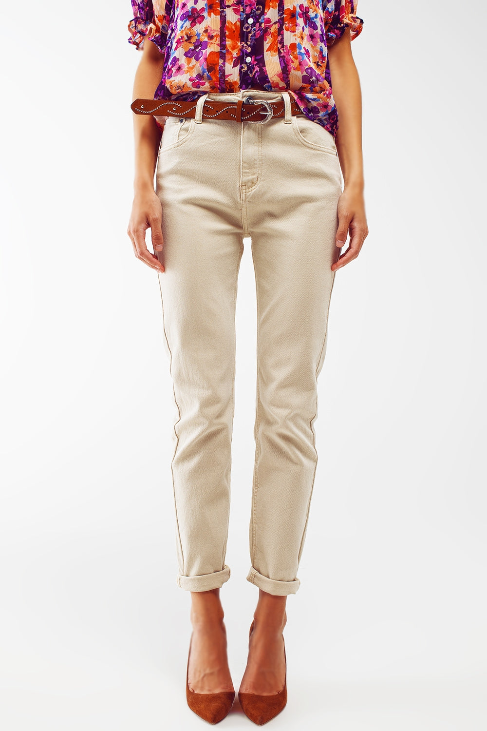 Q2 Jean skinny en coton extensible beige