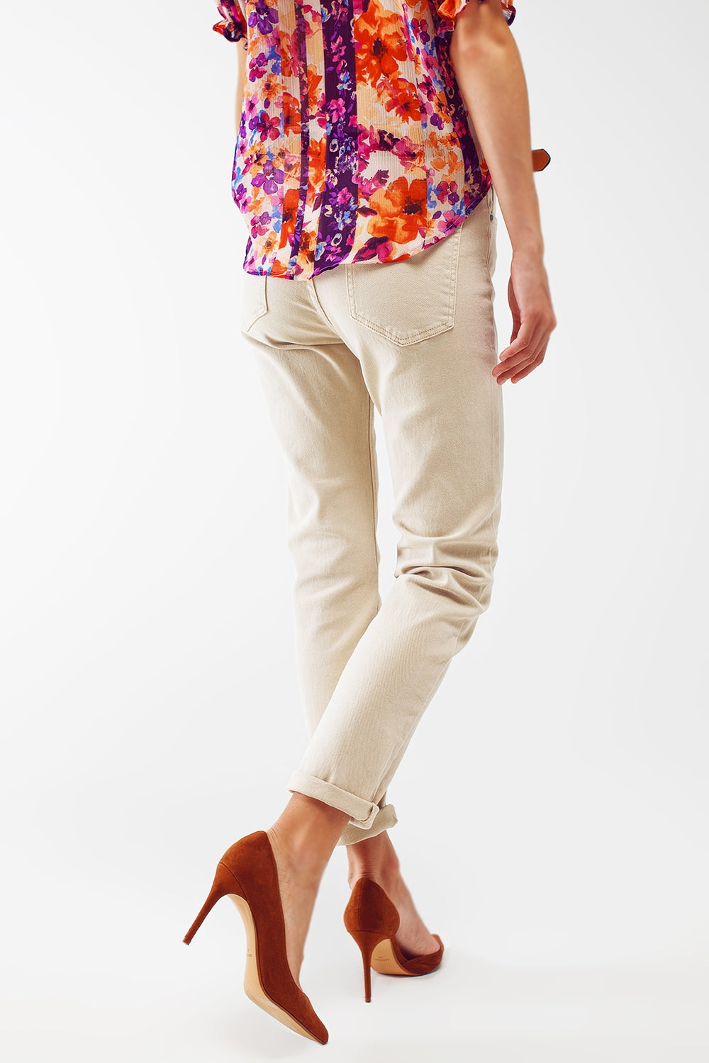 Jean skinny en coton extensible beige