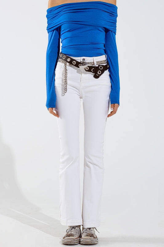 Q2 Jean skinny évasé à double boutonnage en blanc