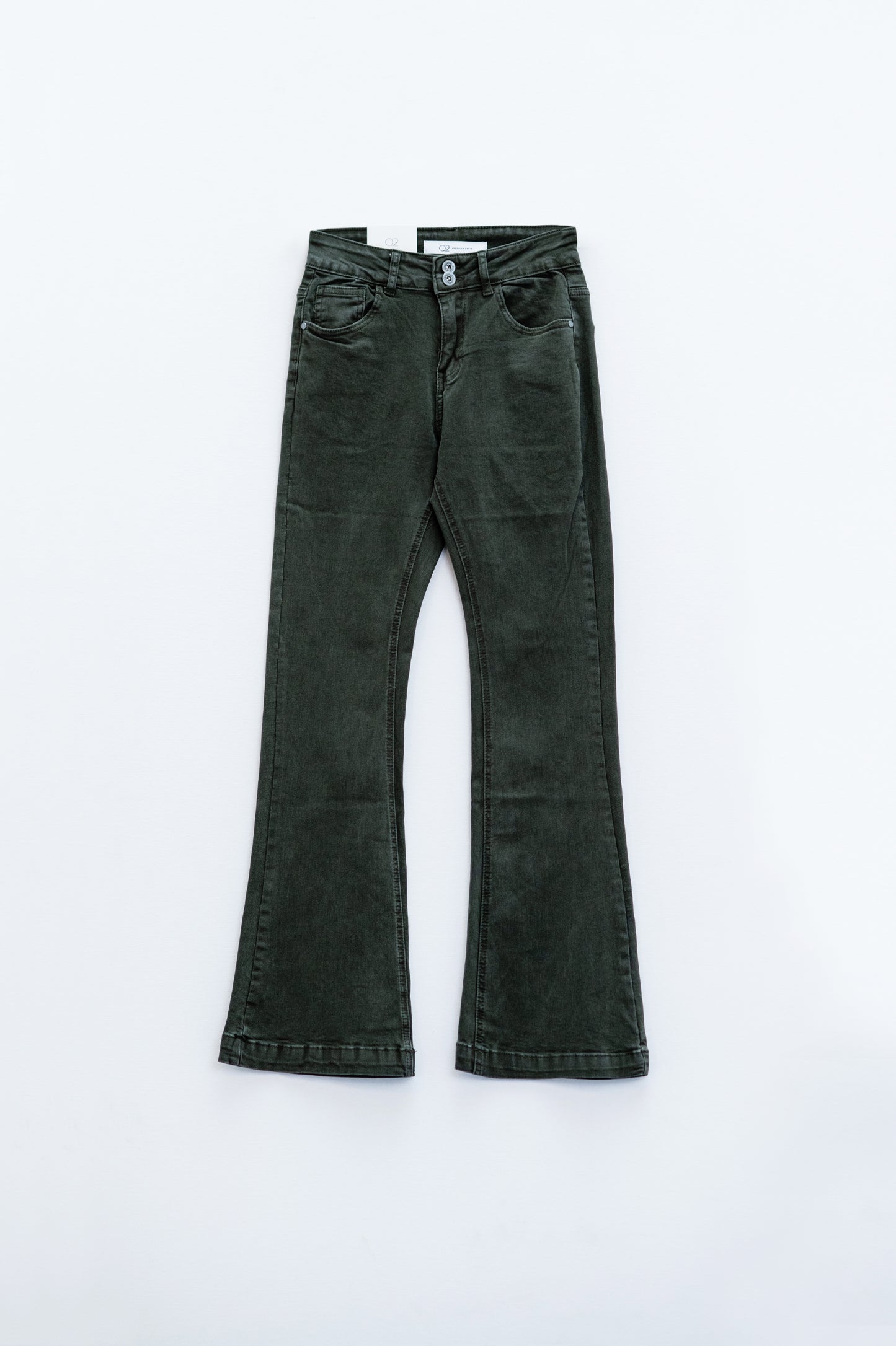 Jean skinny évasé à double boutonnage en kaki
