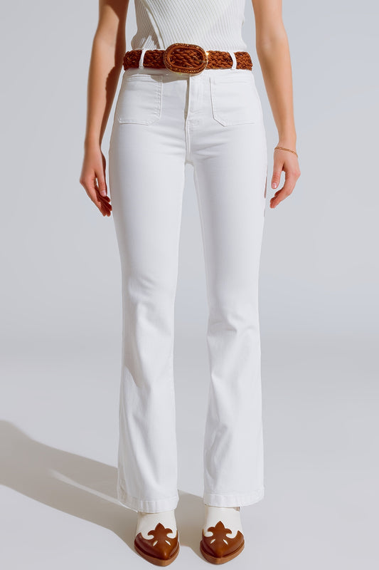 Q2 Jean skinny évasé blanc avec poche avant