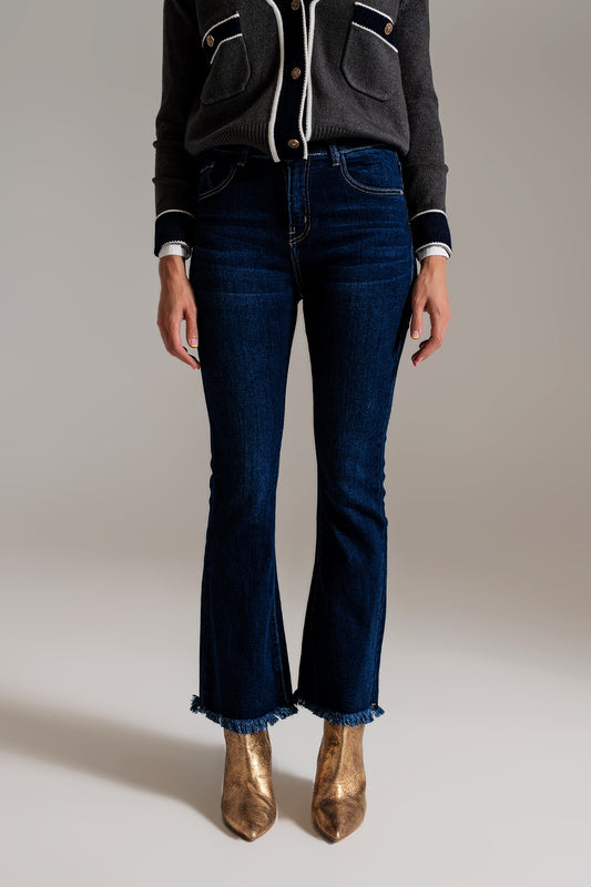 Q2 Jean skinny évasé bleu foncé