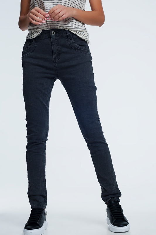 Q2 jean skinny gris avec entrejambe bas