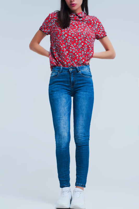 Q2 Jean skinny Mi-délavé